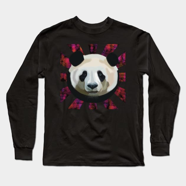 Striking Panda bear on pink black bubble patterned sun rays Long Sleeve T-Shirt by KateVanFloof